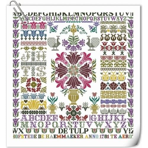 Puzzle tulip garden letter 67-69 Cross Stitch Set DIY Kit Embroidery Needlework Craft Packages Cotton Fabric Floss