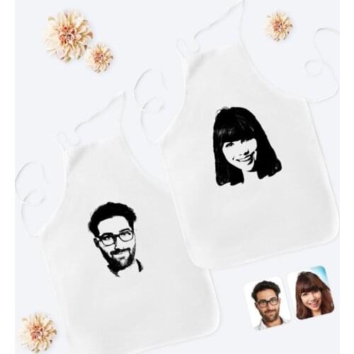 Personalized Dual Male and Female Silhouette White Kitchen Apron Seti-1 Quality Affordable Gift Dear Spouse Reliable Convenient