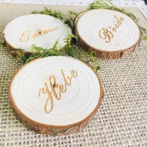 Personalized Wedding Place Name 4-6 cm Engraved Wood Slices Place Card Name Card Holder Wood Wedding Place Setting