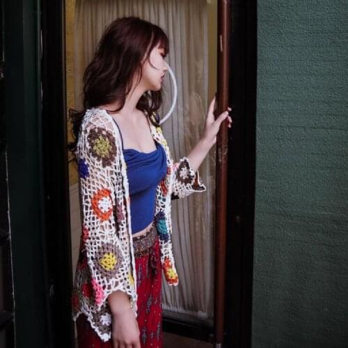 Handmade Crochet Beach Cover Up Sexy Hollow Out Mesh Knitted Tunic Swimsuit Coverup Womens Beach Sarong Robe De Plage A540