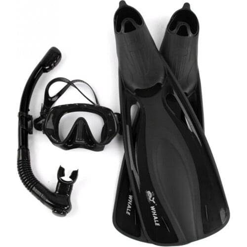 WHALE Professional Anti-Fog Scuba Diving Goggles Mask / Easy Breath Tube Snorkel / 2 Diving Fins Diving Equipment