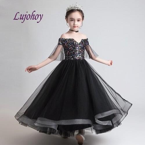 Luxury Black Flower Girl Dresses for Weddings Party Prom Flowergirl Kids Pageant Dresses for Girls First Communion Dresses
