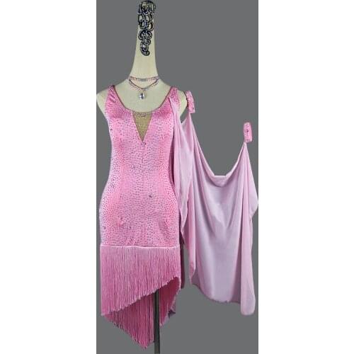Rumba cha-cha latin dance dress, ballroom dress, dans slijtage fringe Full drill latin dress latin dance competition costumes
