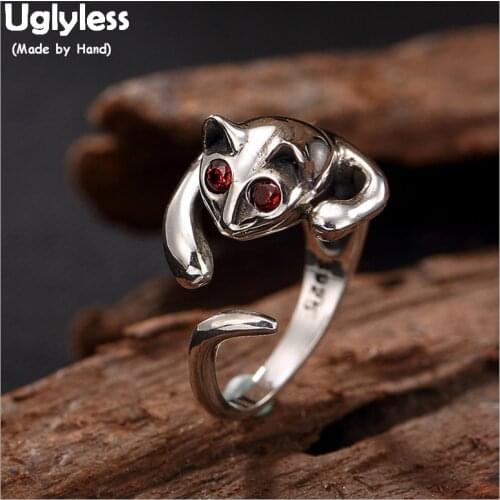 Uglyless 100% Real Solid 925 Sterling Silver Cat Open Rings for Women Thai Silver Kitty Finger Ring Handmade Fine Jewelry Bijoux