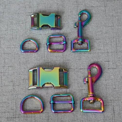 20 Sets 20mm 25mm Colourful Metal Buckle Carabiner Clasp Strap Slider D Ring Snap Hook For Pet Dog Collar Leads Lock Accessories