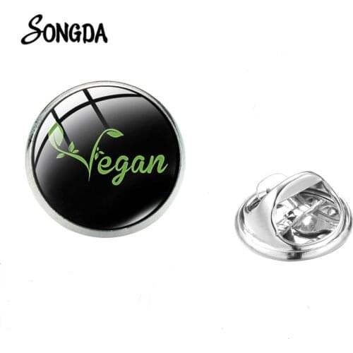 I Am Vegan Stainless Steel Brooches Pin Handmade Glass Crystal Fashion Clothes Handbag Decorated Pins for Vegetarian Gift