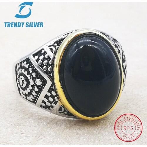 Silver 925 fine jewelry man rings men accessories turquoise gemstone natural onyx agate wholesale TRENDY SILVER