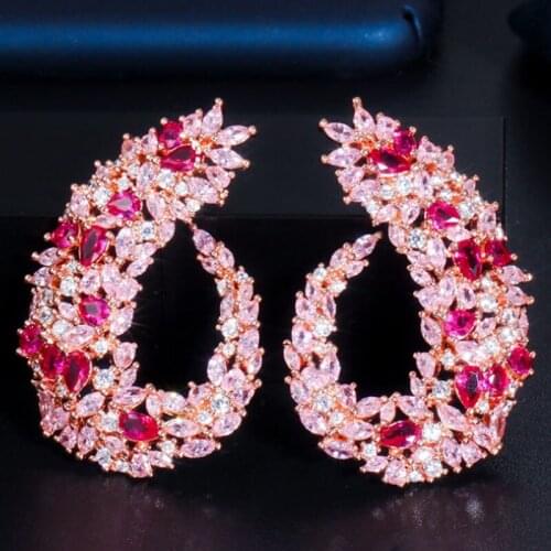 Zlxgirl jewelry Luxury Popular Geometry Flower Full Mirco Paved Cubic Zirconia Wedding Earring brand women couple ears gifts