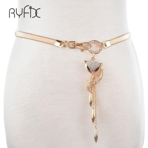 Fox Waist Womens Meatl Elastic Chain Belt Fashion All-match Elegant Young Girl Crystal Jewelry Gold Belt For Woman dress BL247
