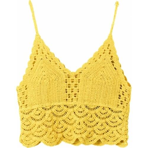 Boho Hippie Women Hollow Out Sleeveless Crop Tops Beach Bohemian Tassel Knitted Ruffles Boho Camis Feminino