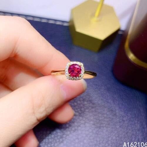 925 Pure Silver Chinese Style Natural Pyrope Garnet Womens Luxury Vintage Round Adjustable Gem Ring Fine Jewelry Support Detect