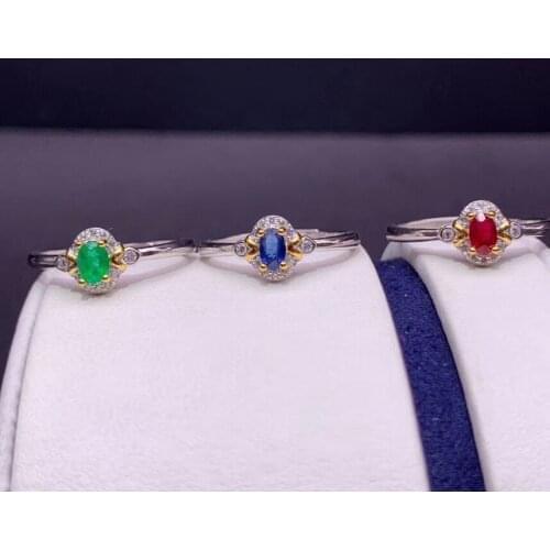 Women ring red blue green color ruby sapphire emerald gem ring 925 silver certified natural gem girl birthday party gift date