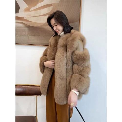 Woman Casual Real Fox Fur Winter Overcoats Long Luxury Fox Fur Jacket Coats Genuine Sheepskin Natural Fox Fur Jackets