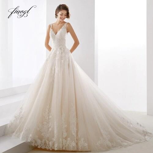 Fmogl Vestido De Noiva Sweetheart A Line Wedding Dress 2020 Sexy Backless Appliques Beaded Court Train Tulle Bride Gown