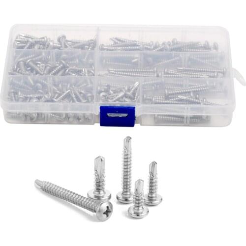 182pcs/box Cross Recessed Phillips Pan Head Self-Drilling Tapping Screw Thread 410 Stainless Steel M4.2 Self Drilling Screw