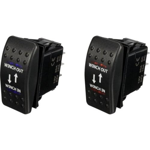 2 Pcs 12V 20A Winch In Winch Out ON-OFF-ON Rocker Switch 7 Pin LED , Red & Blue