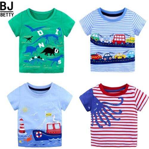 2021 New Fashion Cartoon Dinosaur Print Cotton Short Sleeve Children Kids T-shirts Boys Girls Tshirts Baby Girls Clothes