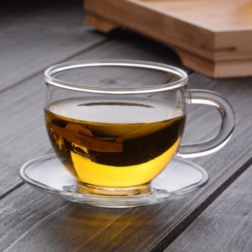 6pcs Glass cup with saucer 80ml Heat-Resistant wine coffee Juice teacup Dinkware Home office Bar Party