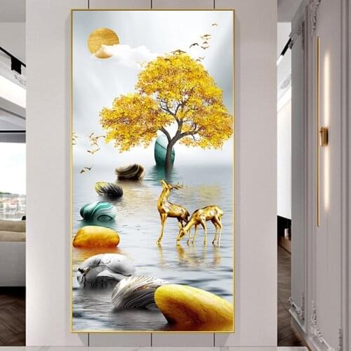 Stone To Turn Diamond Painting Full Diamond Living Room 5D Tile Point Diamond Embroidered Elk Fortune Tree