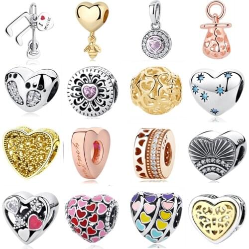 Authentic Original 925 Sterling Silver Bead Charm Glacial Heart Love Crystals Fit Bracelets & Bangles Women DIY Jewelry