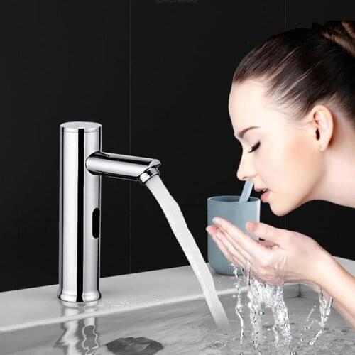Bathroom Basin Faucet Automatic Infrared Sensor Tap Hand Free Touchless Deck Mounted Sink Sensor Tap Crane Cold Hot Water Tap