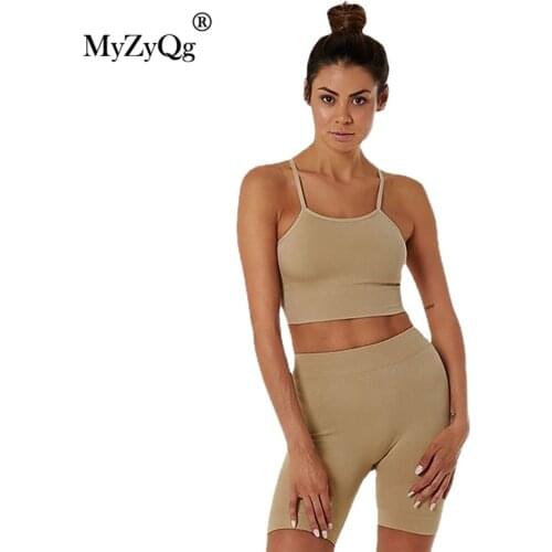 MyZyQg Two Piece Seamless Yoga Set Women Suspender Shorts Workout Bodysuit Fitness Running Suit Tracksuit Gym Sportswear