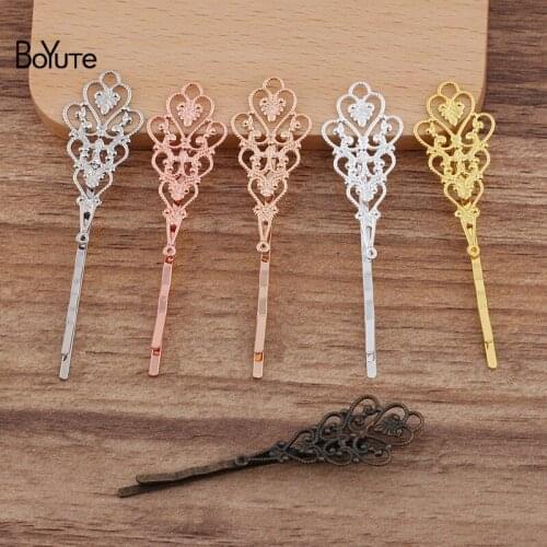 BoYuTe (20 Pieces/Lot) 18*41MM Filigree Flower Hair Clip Base Handmade Diy Women Hair Jewelry Accessories Materials