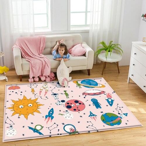 Top Brand Children Carpet Non-Slip Children Safety Flannel Carpet Alien Astronaut Pattern Baby Hand Print Carpet Baby Play Mat