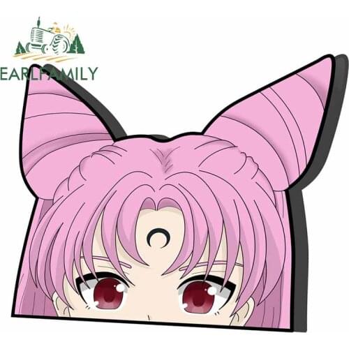 EARLFAMILY 13cm x 10.8cm for Sailor Moon Peeker Car Stickers and Decals Vinyl Car Wrap Waterproof Refrigerator Decoration