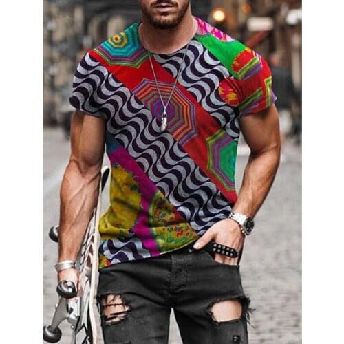 2021 Summer Fashion Mens Abstract Printed T-shirt Casual Round Neck Short Sleeve Top Retro Street Mens T-Shirt Large