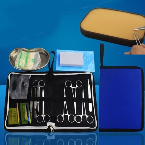 Surgical suture practice package with silicone skin model education training stainless steel needle holder suture scissors