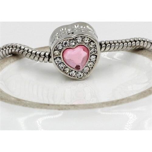 Hot Jewelry Bijoux Heart shape Crystal Beads For pandora Charms Bracelet Wholesale Copper Micro Pave Big Hole Bead Diy