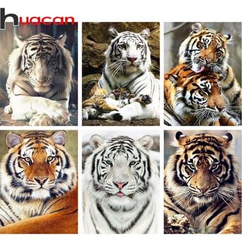 Huacan 5d Diamond Painting Set Tiger Full Square Drill Diamond Embroidery Sale Animal Mosaic Handicraft Needlework