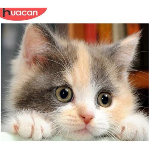 HUACAN Diamond Painting Cat Animal Diamond Embroidery Cross Stitch 5D Diamond Mosaic Needlework Handmade DIY Hobby