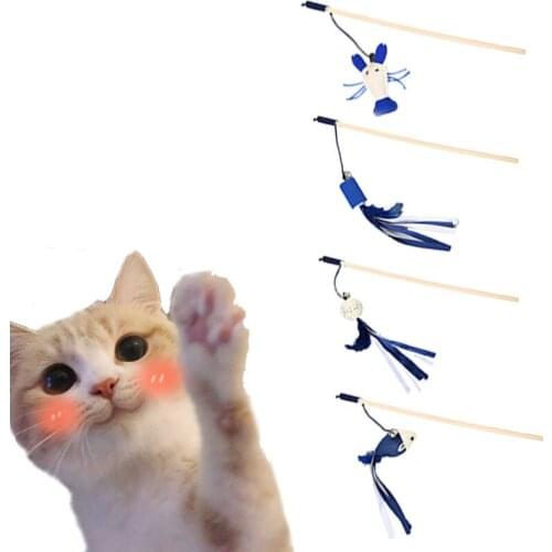 Pet Cat Toy Cute Mouse Shrimp Feather Dog Toy Cat Tease Wooden Stick Toy for Cats Products For Cats Pets with bell