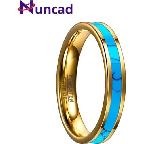 NUNACD 4MM Tungsten Carbide Ring Gold Inlaid Green Stone Party Rings Wedding Band Engagement Mans Jewelry Ring Comfort Fit