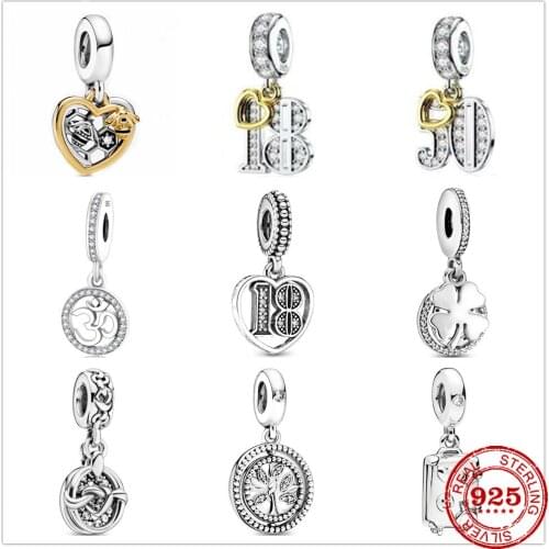 Hot Selling 100% genuine 925 sterling pandora charm Two-color heart digital Pendant bead charms fit original pandora bracelets