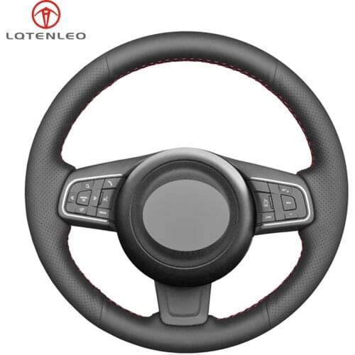 LQTENLEO Black Genuine Leather DIY Car Steering Wheel Cover For Jaguar E-Pace 2017-2019 XE XEL 2015-2019 F-Pace XF XFL 2016-2019