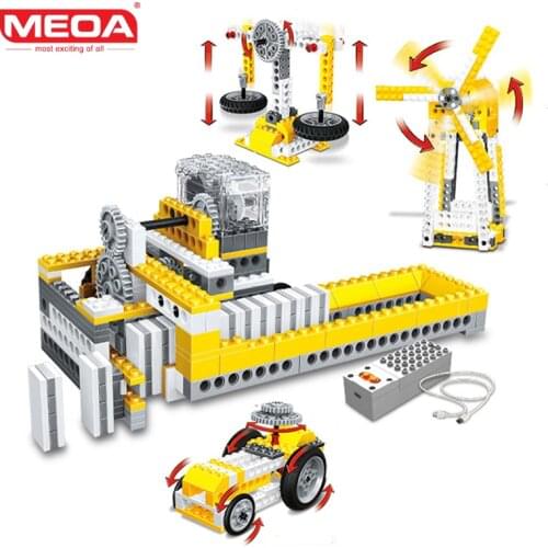 MEOA 1405 4 IN 1 High-tech Machinery Teaching Intellectual Toys Auto Power Domino Machinery Building Blocks MOC Bricks Kids Toys