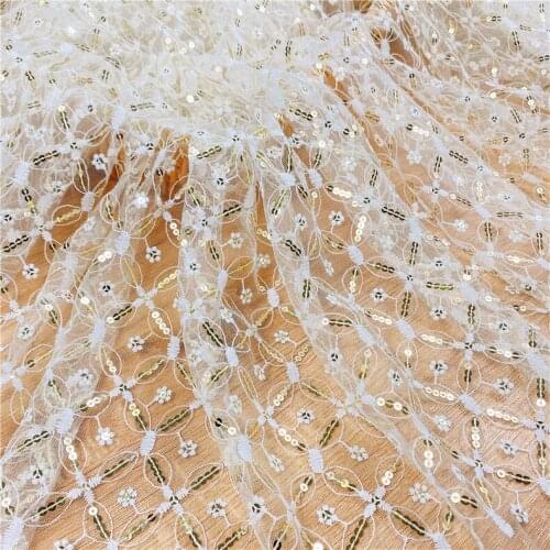 Milk silk water soluble mesh lace European and American wedding gold sequins heavy industry dress embroidered fabric