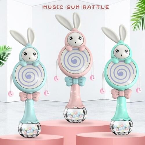 Newborn Baby Early Educational Musical Flashing Toys Electric Handbells Rattles Rattle Toy Birthday Gift Cartoon Rabbit Shape