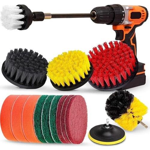 Drill Brush Set, Extend Long Attachment, Scrub Pads, Sponge, Power Scrubber Cleaning Kit for Grout, Tile, Carpet, Sink, Bathtub