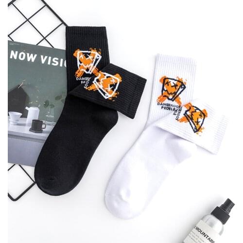 Adult Short Crew Street Fashion Band-aid Cotton Socks Sign Danger Cross Funny Wry Face Grimace Streetwear Danger Health.styptic