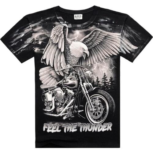 2021 summer new mens personalized T-shirt lightning motorcycle eagle 3D printing T-shirt fashion short-sleeved T-shirt