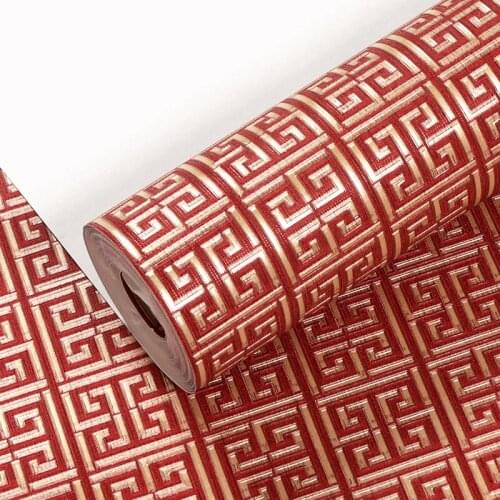 Chinese Style Red Fret Wallpaper Home Bedroom Decor Living Room Decoration Flooring Vinyl Pvc 3d Wallpaper Papel De Parede