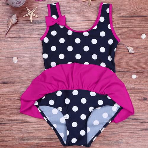 Toddler Infant Baby Girls Kids Polka Dots Ruffles Swimsuit Sleeveless Flower Cute One-Piece Swimsuits Beachwear Bathing Swimwear