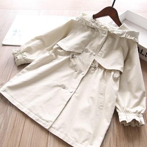 2021 autumn girls pure color hooded long windbreaker baby girl jackets kids coat wholesale