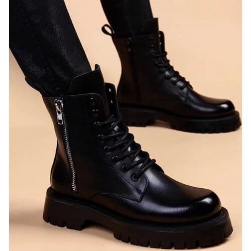 British designer genuine leather boots for men luxury fashion platform shoes party nightclub black tooling boot cowboy botas man