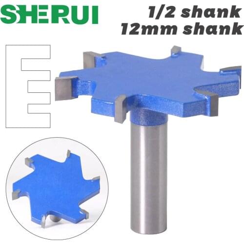 SHERUI 1pc 1/2" Shank 12mm shank 6 Edge T Type Slotting Cutter Woodworking Tool Router Bits For Wood Industrial Grade Milling Cu
