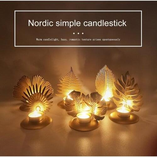 Candlestick Leaf-Shape Candle Holder Metal Tealight Candle Holder Table Desktop Ornament Restaurant Hotel Home Decoration